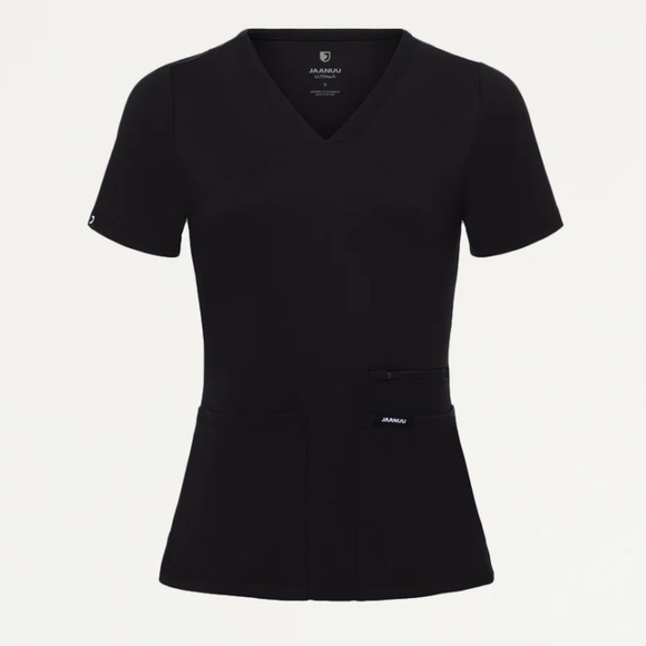 Jaanuu Black Short Sleeve Scrub Top - Picture 1 of 5